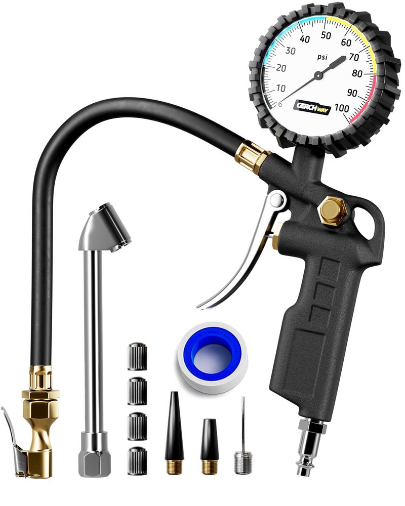 GERCHWAY Tire Inflator with Pressure Gauge â€“ Large Glow Dial, Swivel Air Chuck with Gauge and Air Compressor Accessories â€“ 100 PSI - Image 1